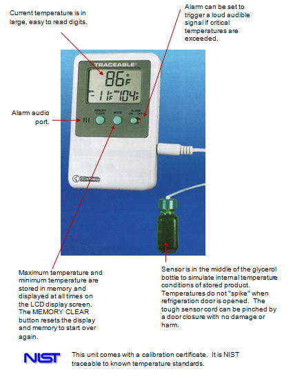 Time-at-Temp. Digital Thermometer with Glycerol Bottle 