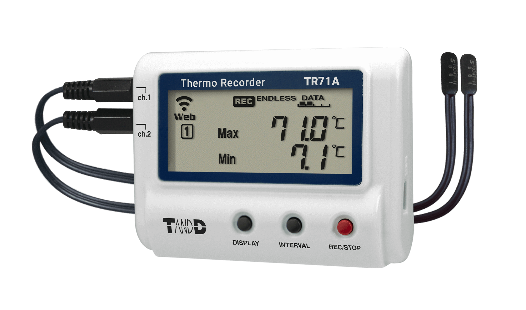 Two-channel Wireless LAN, USB, Bluetooth Temperature Logger – TR-71A
